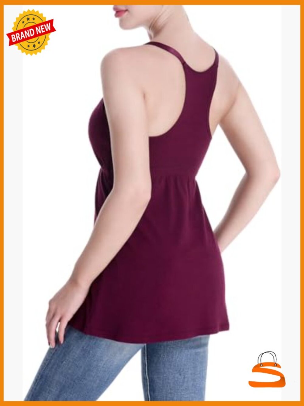 Cotton Maternity Nursing Tank Tops with Bralette Breastfeeding Shirts - Picture 2 of 7
